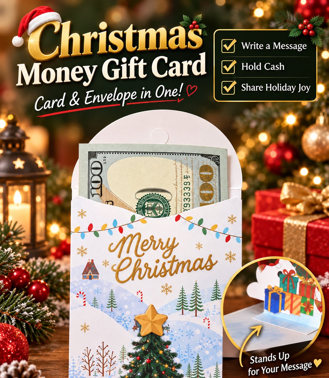 🎁3D Christmas Money Gift Card （Two types, Five-pack）