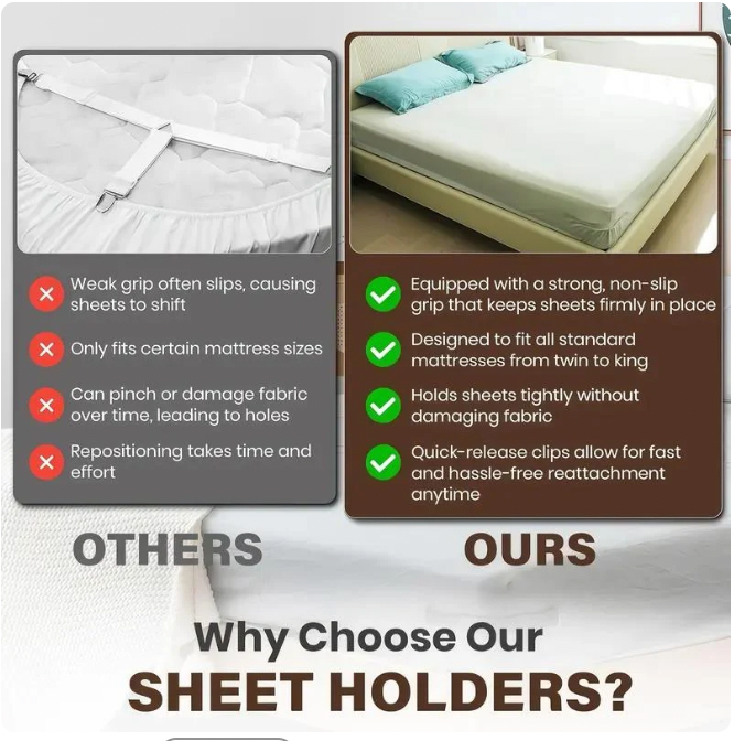Invisible Bed Sheet Holders – Non-Slip Corner Fasteners for Deep Mattresses 🛌