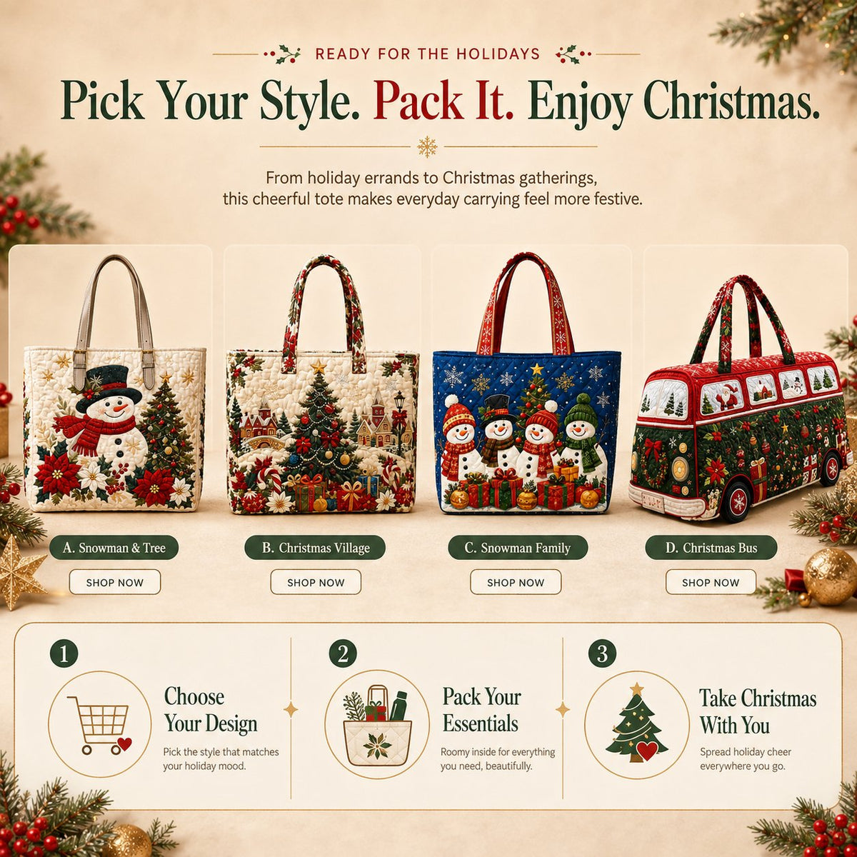 Handmade Christmas Quilted Tote Bag