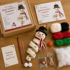 ☃️ Crochet Snowman Spiral Ornament DIY Kit – Beginner-Friendly Christmas Craft Set with Yarn, Crochet Hook & Festive Decorations