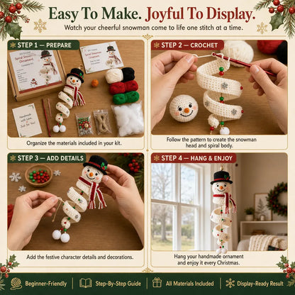 ☃️ Crochet Snowman Spiral Ornament DIY Kit – Beginner-Friendly Christmas Craft Set with Yarn, Crochet Hook & Festive Decorations
