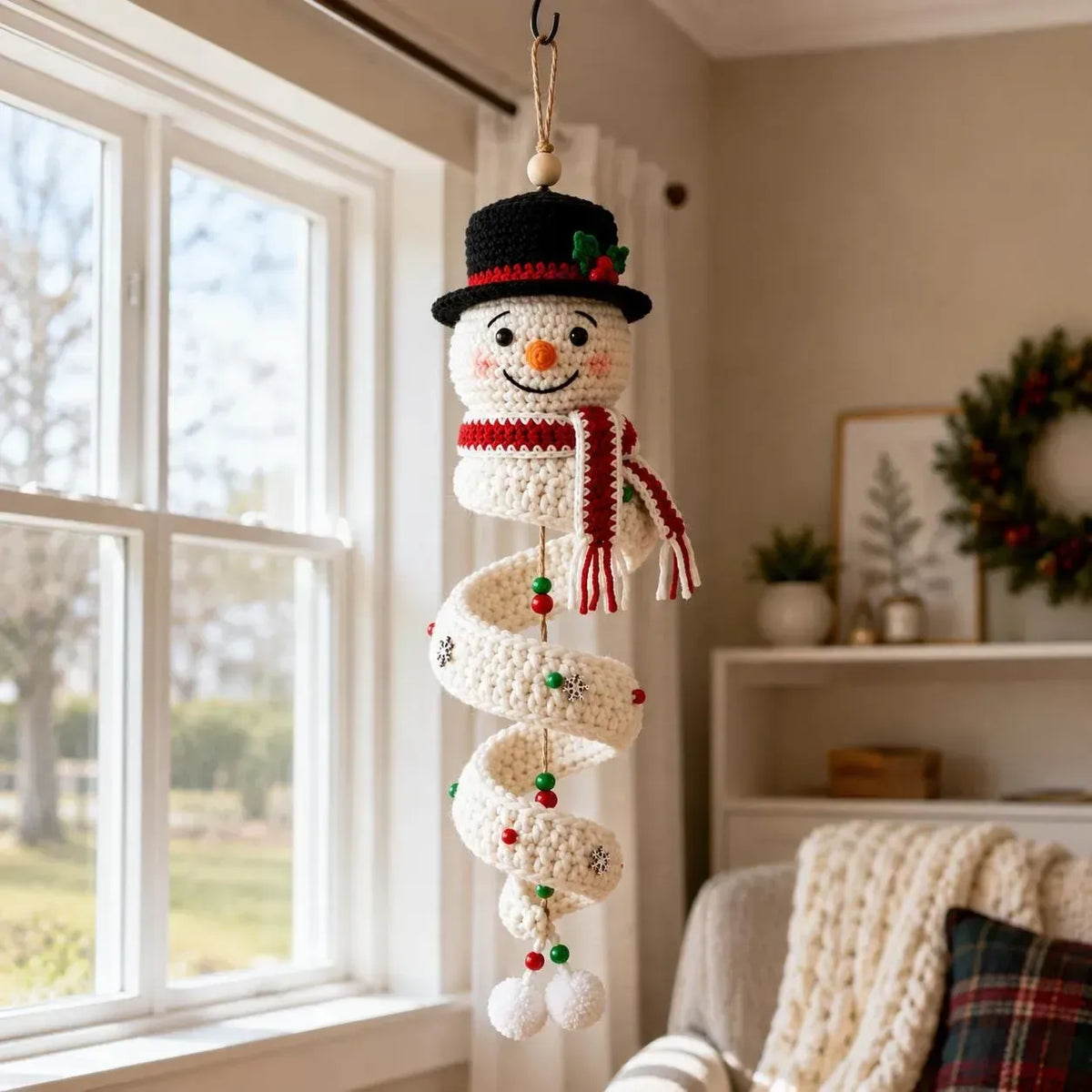 ☃️ Crochet Snowman Spiral Ornament DIY Kit – Beginner-Friendly Christmas Craft Set with Yarn, Crochet Hook & Festive Decorations